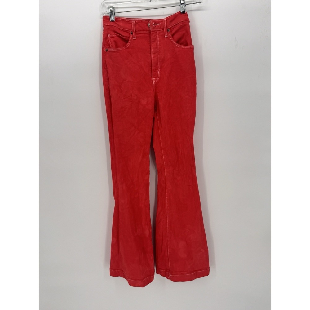 Abercrombie Fitch Ultra high Rise Flair Red Jeans 26/2 Retro Stitched Faded Y2K‎